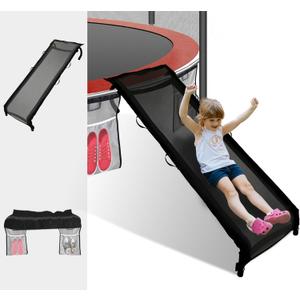 Eurmax USA Universal Easy-to-Assemble Trampoline Slide Ladder, Heavy Duty Steel Trampoline Accessory Slide for Kids Climb Up&Slide Down/Black with Shoes Pocket