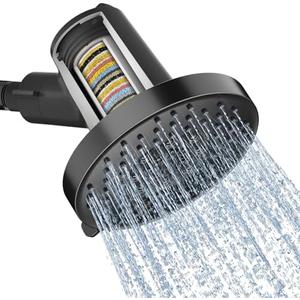 SR SUN RISE Filtered Shower Head - High Pressure Rain Shower Head with 20-Stage Filterr, 6 Spray Modes for Hard Water Softener, Remove Chlorine & Heavy Metals (Black, 5.5 Inch Round)