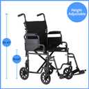 Medline Carbon Steel Folding Transport Chair with Swing-Back Arms, Swing-Away Foot Rests, Portable Mobility for Adults & Seniors, 19" Wide Padded Seat, 250 lb. Capacity, Black