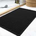 Waffle Bath Mat Rug, Super Absorbent Non Slip Bath Mats Ultra Soft Bathmat Machine Washable Bathroom Rugs with Tassels, Bath Rugs for Bathroom Floor Beside Tub, 18" x 30", Black