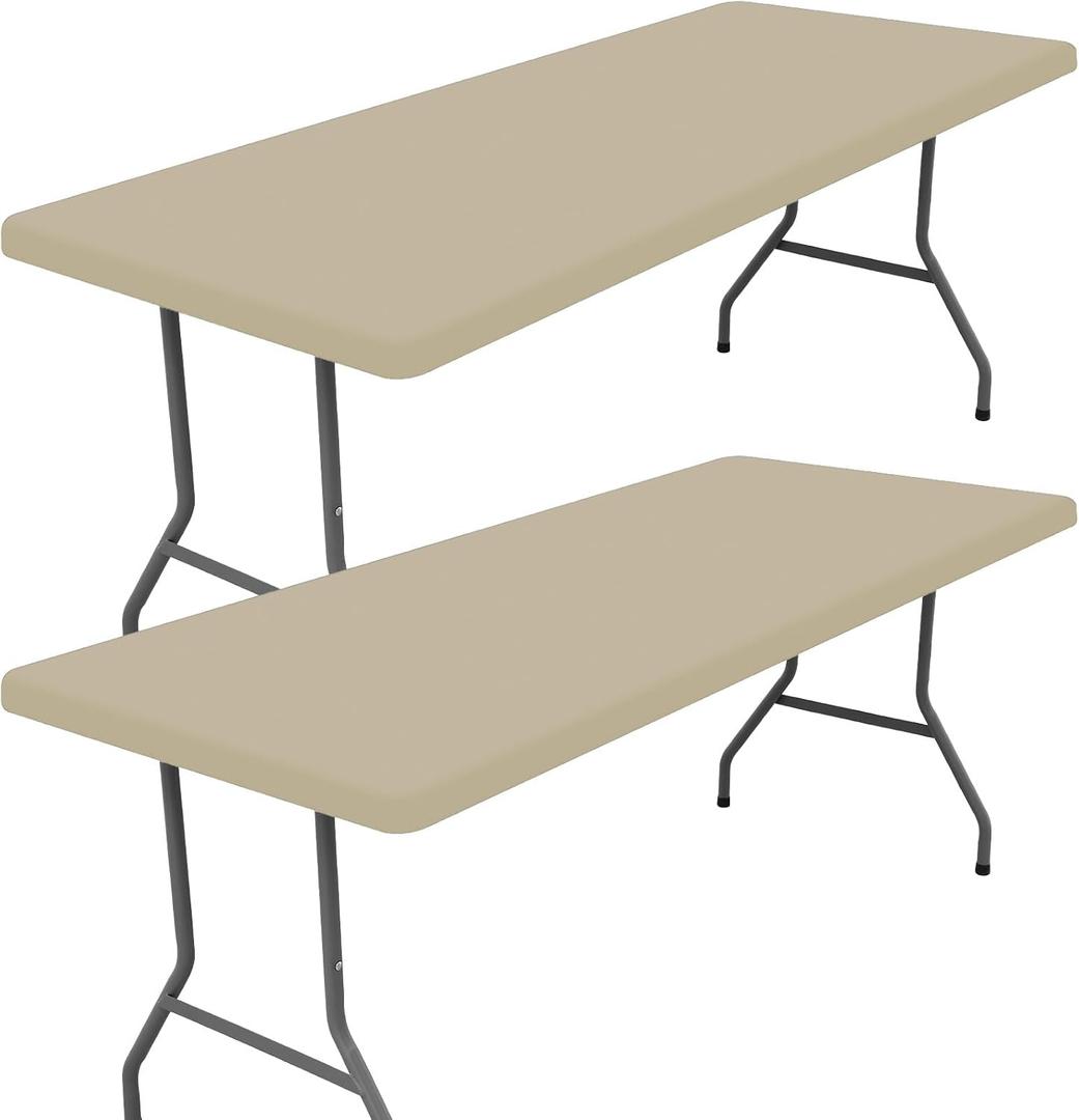 Moosfor Spandex 6 Foot Rectangle Table Cloth 2 Pack, Elastic Fitted Tablecloths for Picnic, Stretch Washable Patio Table Cover for Outdoor, Camping, Banquet and Parties (Taupe, 30"x72")