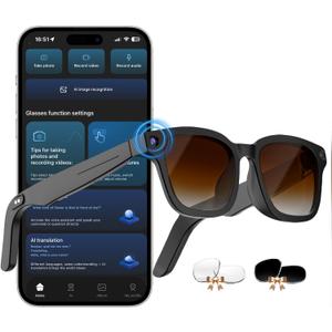 AI Smart Glasses with ChatGPT, 8MP Camera Glasses with Camera and Audio, AI Translation Sunglasses with 164 Languages, Bluetooth Sunglasses with Voice /Calling, 8-Hour Music Playback, Gradient Brown