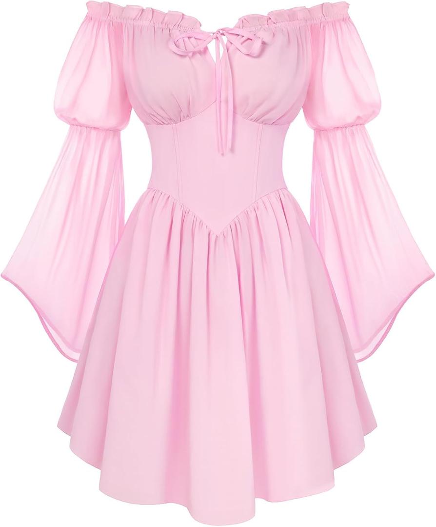 Scarlet Darkness Women's Renaissance Fairy Dress 2026 Summer Boho Off The Shoulder Flowy Corset Mini Dresses, 2XL