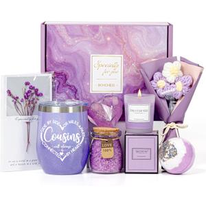 Cousin Gifts for Women, Cousins Birthday Gift Ideas Box for Women Female, Promoted to Big Cousins, Best Cousin Ever Tumbler Set Get Well Soon Self Care 7pcs Basket for Christmas, Mothers Day