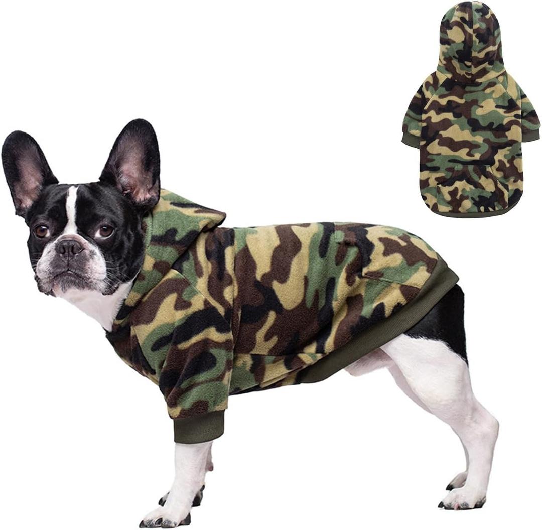 Camo Hoodie, Winter Clothes - Dog & Cat Hooded Sweatershirt Pullover, Fleece Coat Apparel (Green, L) (L-Chest<17.7'')