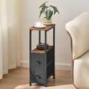 DALEMHOME End Table, Narrow Side Table with 2 Fabric Drawers, Slim Nightstand, Small Bedside Table with Storage, Living Room, Bedroom, Rustic Brown HKET1200BR