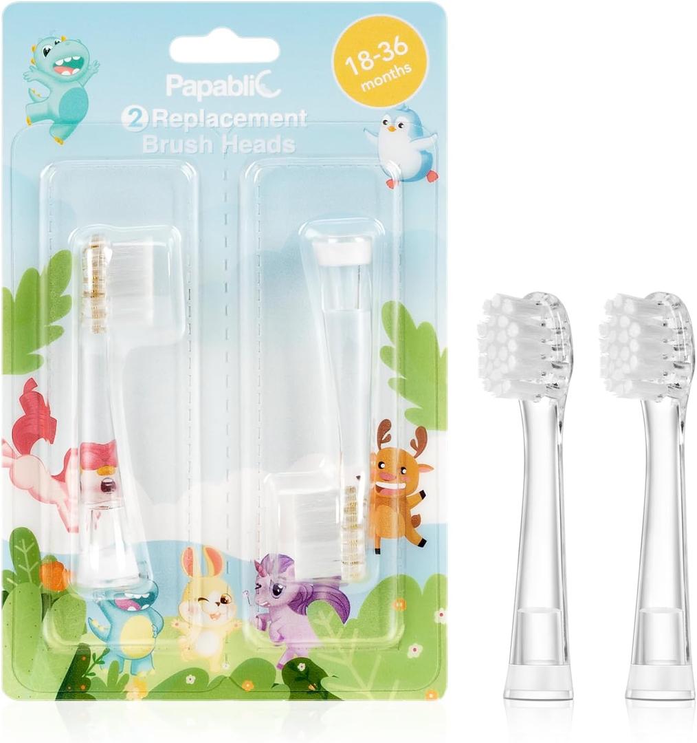 Papablic Replacement Toothbrush Heads - 2 Count, Compatible with Papablic BabyHandy & Toddler Sonic Electric Toothbrushes (18-36 Months)