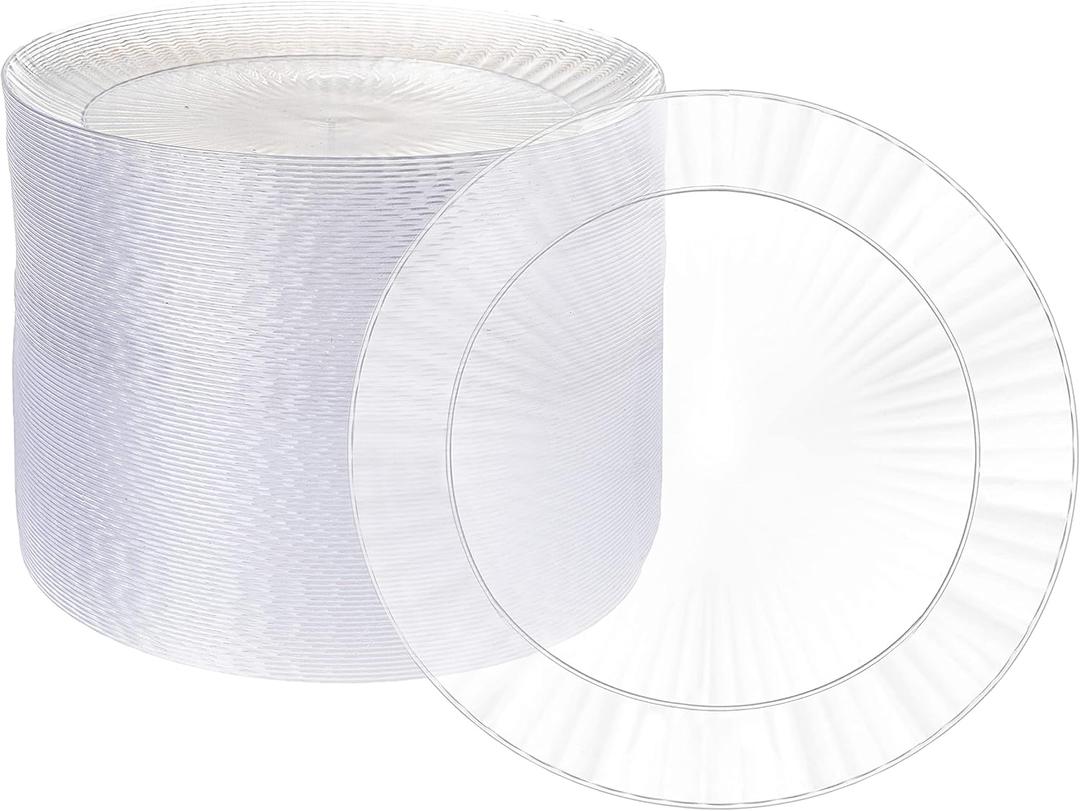 Ilyapa 100 Pack 7 Inch Disposable Dessert Plates, Plastic Clear Party Plate Sets for 100 Guests, Clear Appetizer and Cake Plates 7", Party & Dinner Accessories, Sunburst