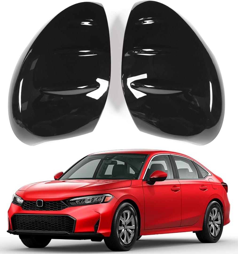 for 2022 2023 2024 2025 Honda Civic LX EX EX-L Sport Hatchback Extrior Side Rear View Mirror Cover, Rearview Mirror Trims for Civic 11th Gen Original Car OEM Style -Cool Glossy Black, Without Integrated Led Turn Indicators