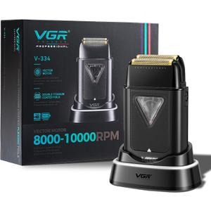 VGR 334 Foil Shaver for Men, Professional Electric Razor for Shaving Face & Bald Head, 10000RPM Vector Motor, Double Titanium Foils, LED Display, USB Charging Base, Men's Electric Shavers for Barbers