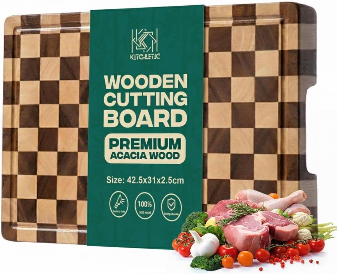 Checkered Cutting Board, Premium Wooden Cutting Boards for Kitchen, Durable Butcher Block Style for Chopping & Serving