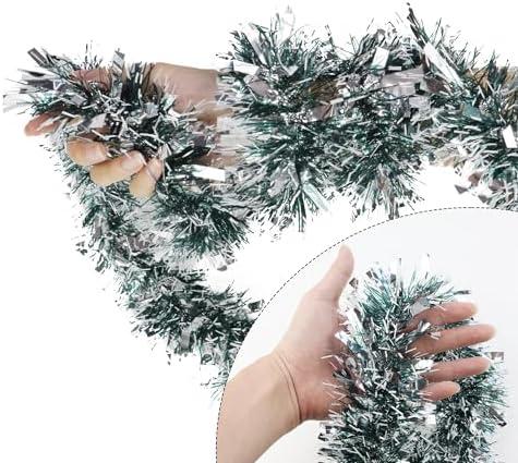 SHUYITT 32.8 Ft Silver Tinsel Garland Metallic Shiny Twist Garland Hanging Decorations for Christmas Holiday Birthday Party Supplies Indoor Outdoor Ornaments Home Decor