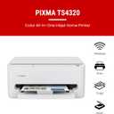 Canon PIXMA TS4320 Wireless Color Inkjet Printer for Duplex Printing, White – Home Printer with Copier/Scanner, Compact Design, Easy Setup