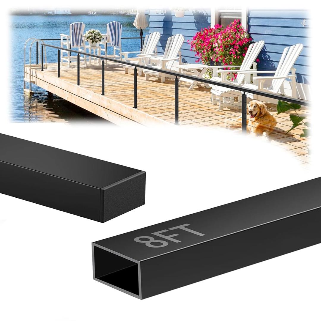 Zylorix 2Pack 8FT Aluminum Black Handrail for Lake House Deck Railing, 2.36" W X 1.18" H Cuttable Rectangular Flat Top Hand Rail for DIY Outdoor Deck Stair Cable Railing(Screws Included)