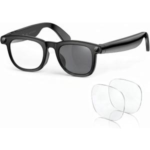 EarlySincere Photochromic Smart Glasses with 8MP 4K Camera & Bluetooth, HD Video, AI Vision Assistant, Translation & Voice Transcriber, Open-Ear Audio, Extra Blue Light Lenses for Work & Travel