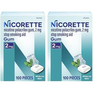 Nicorette Nicotine Gum Stop Smoking Aid, 2 mg, White Ice Mint Flavor - 200 Count, Best By 08/2027