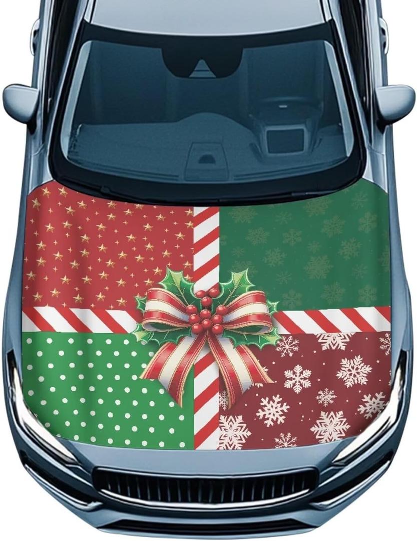 Christmas Features Car Hood Cover Easy to Install Car Hood Cover Protector Elastic Fabrics Can be Washed Stretch Polyester Fabric Covers Personalized Suitable for Cars