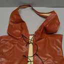 SHENHE Women's PU Leather Lace Up Halter Bustier Top Deep V Backless Sexy Club Rave Crop Top (Medium, Brown)