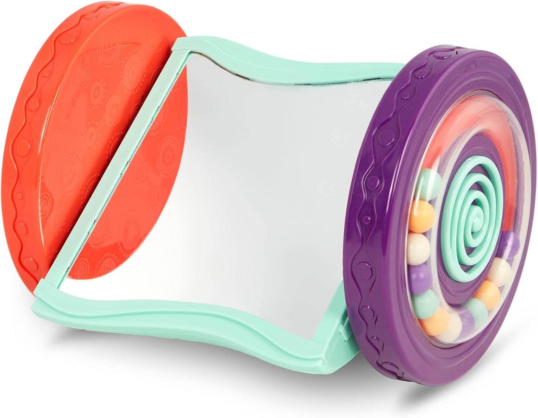 B. toys Baby Toys Mirror with Rolling Sensory Wheels Interactive Roly Poly Mirror for Tummy Time & Crawling Early Learning for Infant Development 0+ Months