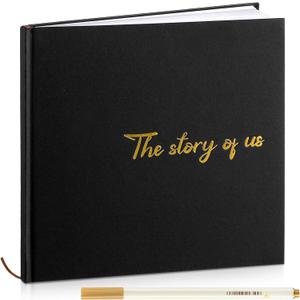 Colarr Hardcover Couples Scrapbook 144 Pages 8.7 x 8.7" Couples Photo Album Scrapbook Journal for 1 Year Wedding Memory Anniversary Photo Book Gift with 2 Markers(Black)
