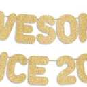 2 x Pre-Strung Awesome Since 2013 Gold Glitter Banner, Happy 13th Birthday Decorations for Girl, 13 Year Old Anniversary Party Decor for Boy