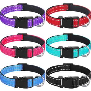 6 Pcs Reflective Dog Collar Soft Padded Breathable Adjustable Nylon Pet Collar with Safety Locking Buckle for Dogs Cats Puppy Pets Accessories(Small,Fresh Color)