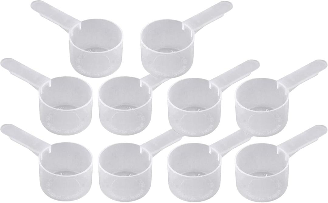 25 mL Plastic Measuring Packaging Scoop (= 5 teaspoon/ = 25 cc/ 0.85 oz), Medium Handle - to Measure and Dispense Spices, Granules, Powders, for Seeds Packing (10)
