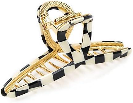 FAELBATY Hair Clip, Acetate Metal Claw Clip for Women, Strong Hold Claw for Heavy Hair, Checkerboard Pattern, 4.5" Jaw Clamp, Large Hair Accessories for Long Thick Hair