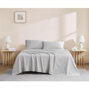 Linen Closet Organic 100% Cotton Queen Sheet 4 Pcs Set, 18 Deep Pocket, Light Grey | Lightweight, Eco-Friendly Cotton, Percale Softness, Durable & Breathable, Naturally Cooling | All Season Comfort