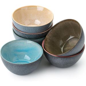 Brew To A Tea BTaT- Ceramic Cereal Bowls, 29 oz, 6 Pack, 6.3 Inches, Glazed Colors Inside, Chip-Resistant Dishwasher & Microwave Safe Bowls for Cereal, Soup, Salads, Snacks, Side Dishes