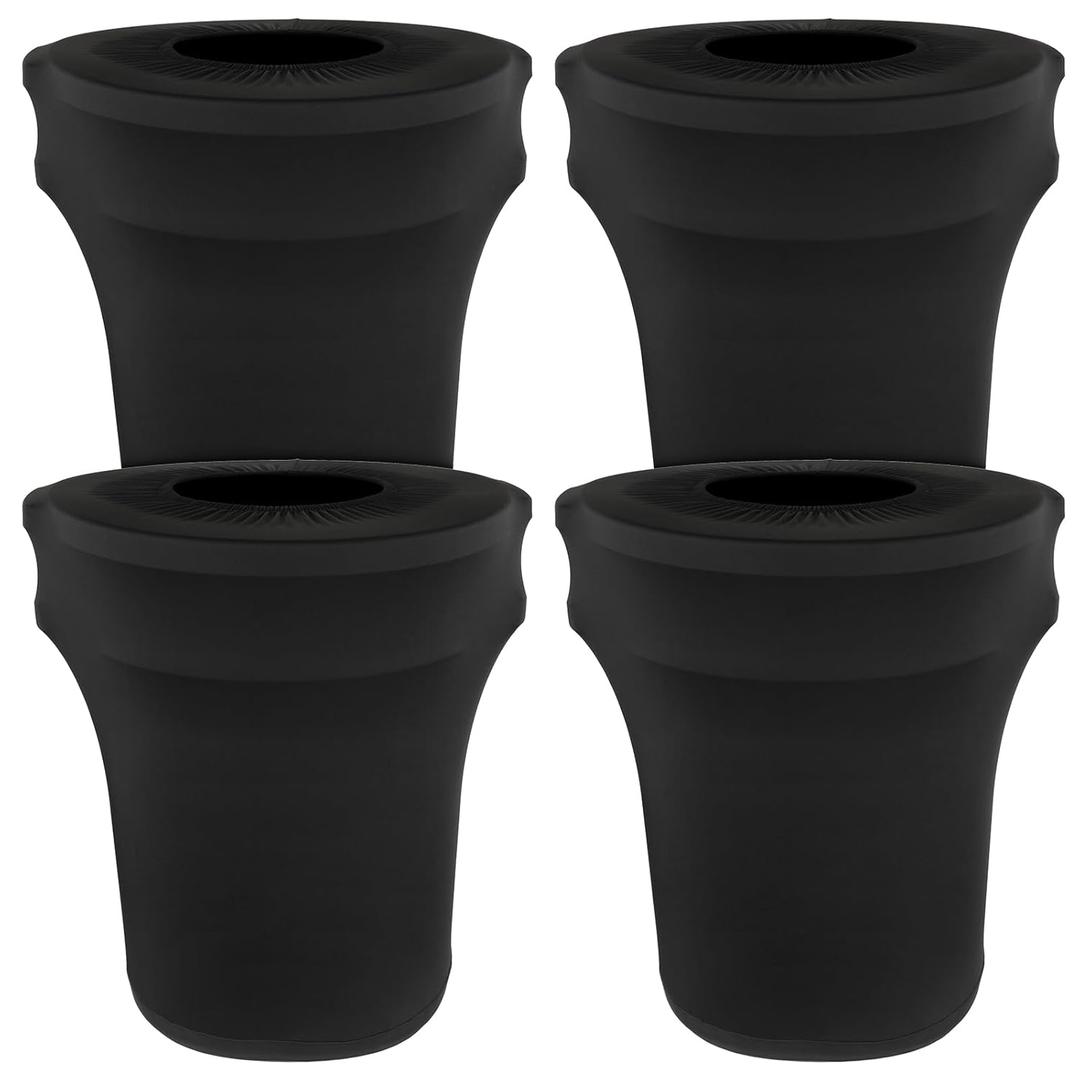 BSTKEY 55 Gallon Stretch Spandex Trash Can Cover, 4 Pack Outdoor Fitted Waste Container Cover Round Garbage Can Covers for Wedding Party Commercial Fundraiser Decor, Without Trash Can (Black)