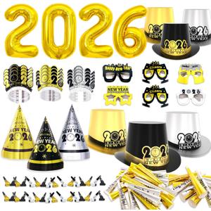 New Years Eve Party Supplies 2026 for 45 Guests, Happy New Years Decorations Party Favors Includes Top Hats, Tiaras, Glasses Accessories for Adults Kids Nye Decorations 2026