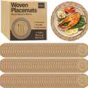Elcoho 80 Pieces Round Woven Placemats 12 Inch Boho Rattan Placemats
