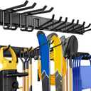 Garage Storage, Garage Organization, Wall Mount Garden Tool Organizer 48 Inches, 440lbs Adjustable Heavy Duty Metal Hooks, Yard Shed Rack Holder System Hanging Rake Broom Mop Snowboard, Men Gift (48" Alloy Steel, Black) 1 Pack