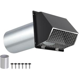 3 Inch Dryer Vent Cover Wall Vent Hood with Screen and Damper,Outdoor Dryer Vent Cover Outside Exhaust Vent Cover for Duct Bathroom Air Ventilation,Wall Mount Extractor Vent Cap,Galvanized Steel,Black