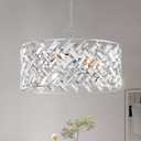 Chrome Crystal Chandelier, 18" Modern Drum Ceiling Light Fixture, 6-Light Semi Flush Mount Pendant with K9 Crystals, Round Hanging Lighting for Dining Room, Living Room, Bedroom, Kitchen, Hallway, Medium-18