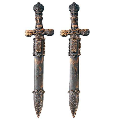 YOMENO 2 Pcs Pirate Sword Plastic Sword with Scabbard Fake Knife for Cosplay Costume Accessories Pirate Party Props Halloween Supplies 11.5 Inches (Bronze)
