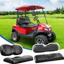 NOKINS Golf Cart Front&Rear Seat Covers Kit, Front Seat Covers Fits Club Car Precedent/Tempo/Onward Premium Seat Cushion, Rear Seat Covers Fits Aftermarket Standard Cushion (Black&Black Stitch)