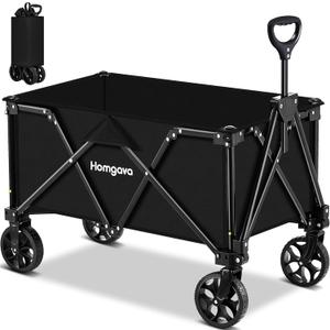 Collapsible Folding Wagon Heavy Duty,Foldable Utility Cart with Wheels,Large Capacity,for Grocery Outdoor Camping Beach Gardening Shopping Fishing Black