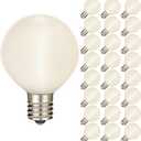 Novelty Lights 25 Pack Frosted White G50 LED Filament String Light Bulbs, E17/C9 Intermediate Base, 7 Watt Equivalent, Shatterproof Replacement Bulbs for Patios, Canopy Lighting