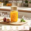 Freshmage 16 oz Borosilicate Glass Water Bottles (4 Pack) - High-Heat Resistant & Durable Wide Mouth Reusable Bottles with Bamboo Lids, Leak Proof for Juicing, Smoothies, Beverage Storage, BPA-Free