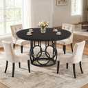 47-Inch Rustic Farmhouse Dining Table for 4, Solid Dark-Wood Round Kitchen Table, Large Dining Room Tables, O-Shape Base, Easy Assembly, for Dining Room, Caf, Apartment (Black)