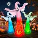 12FT Giant Halloween Inflatables Ghost with 3-Colored Flame Rotation LED Lights, Huge Spooky Halloween Decoration Outdoor Large Halloween Blow Up Yard Decorations Tall Blow-ups for Lawn Party (1PCS)