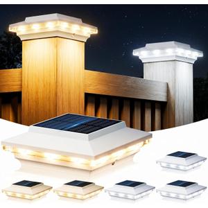 4x4 Solar Post Cap Lights Outdoor, KOOPER 6 Pack Brighter Fence Post Solar Lights with 3X Bigger Solar Panel, 2 Modes Deck Fence Post Lights Solar Powered Waterproof Fits 4x4 3.5x3.5 Vinyl Wooden Post