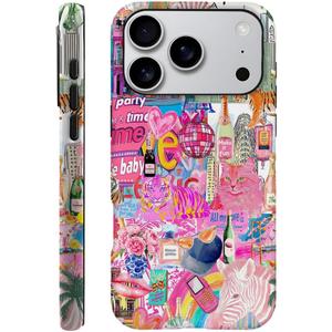 DAIZAG Case Compatible with iPhone 17 Pro,Fit Shockproof Cover for Women Girls,Cute Pastel Collage Tiger Cat
