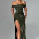 Memoriesea Women's Elegant Off Shoulder High Split Bodycon Evening Wedding Maxi Dress (Green, M)