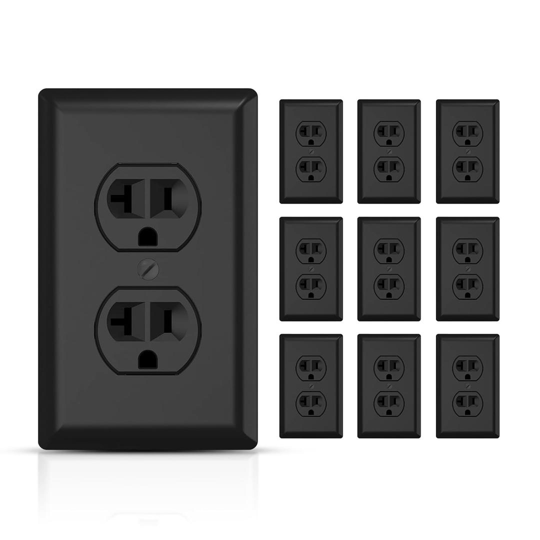 TOPELER Duplex Receptacle Outlets, Heavy-Duty Electrical Power Socket for Commercial and Residential, 20Amp Non-Tamper Resistant Outlet, 2 Pole 3-Wire, Self-Grounding, UL Listed, Black, 10 Pack
