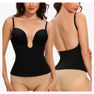Backless Plunge Push Up Bra: Low Back Bras for Deep V Neck - Women Low Cut Shapewear Tops for Women M