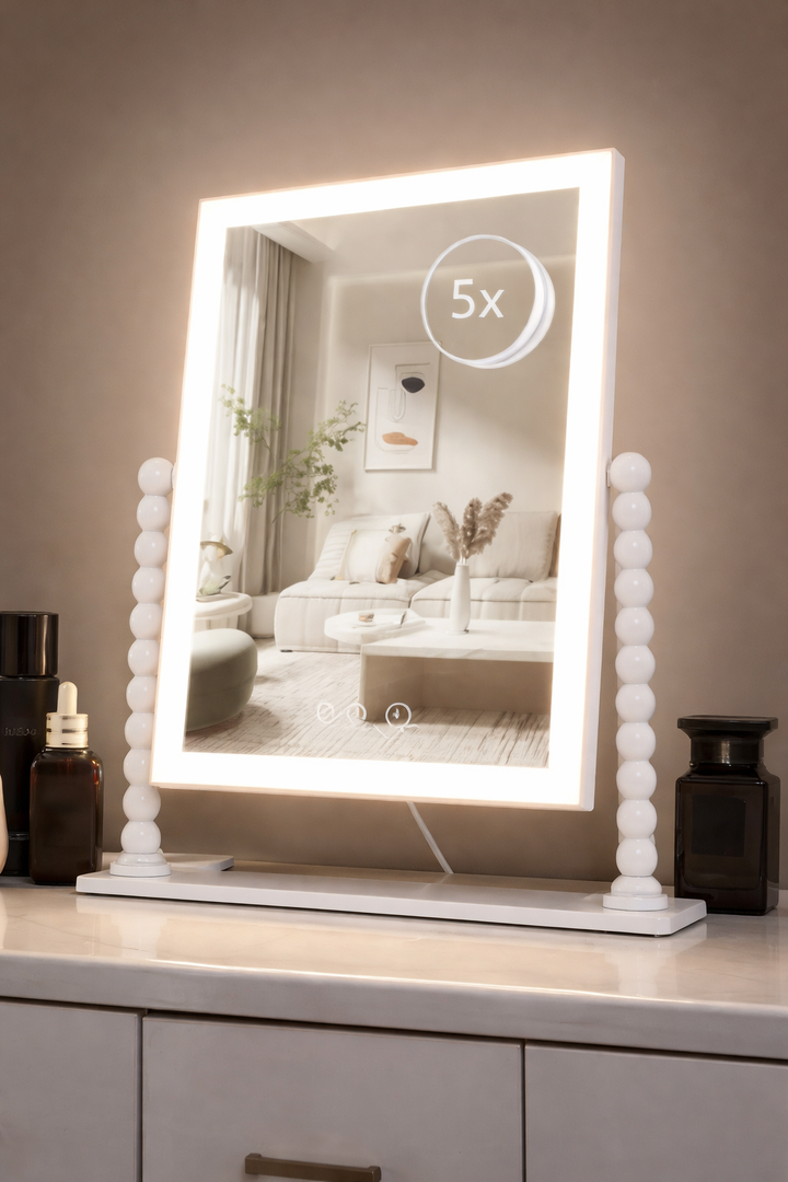 Lighted Makeup Mirror, 17.3" x 13" Hollywood Vanity Mirror with Lights, Three Color Lighting Modes, and 5X Magnification Mirror, Smart Touch Control, 360Rotation (White,Gift Box)
