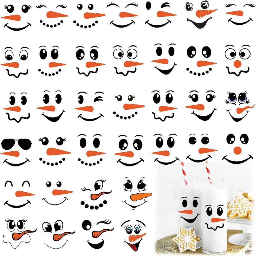 2 x 36pcs Snowman Face Stickers for Crafts Cute Christmas Ornaments Vinyl Snow Man Face Decals Xmas Winter Holiday Stickers for Window Glass Cups Balls Jars Wall Party Supplies Home Decoration(snow36)